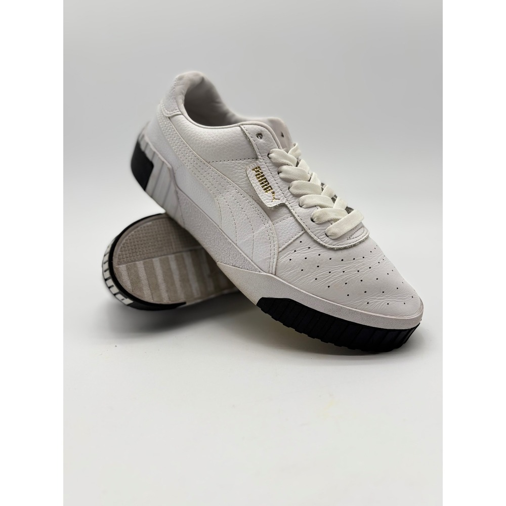 Puma Cali Star White Black Gold Leather Platform Sneakers 369155-04 Womens 10.5